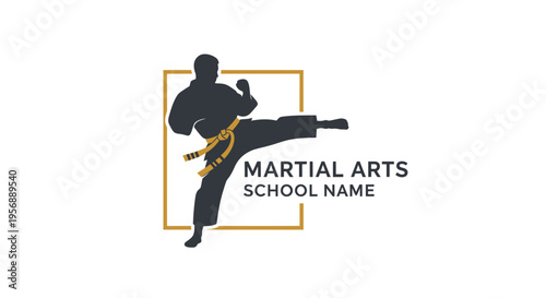 Dynamic martial arts logo with a powerful kick silhouette.
