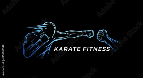 Dynamic neon outline of a martial artist delivering a powerful punch.