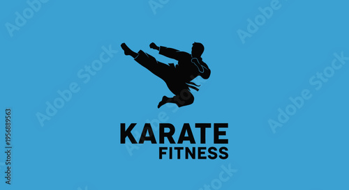 Dynamic Silhouette of a Karate Practitioner in Mid-Air Kick.