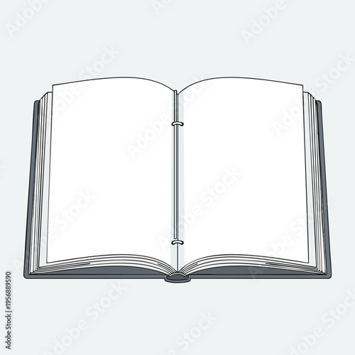 Open blank binder with white pages, gray cover, and silver rings