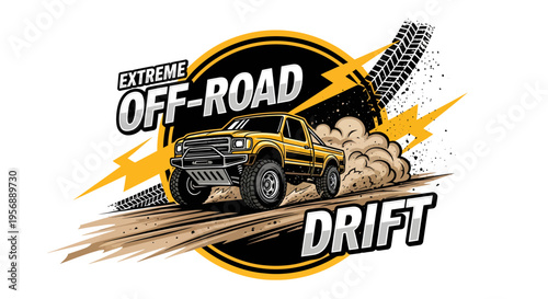 Extreme Off-Road Drift Truck Racing Logo Design.