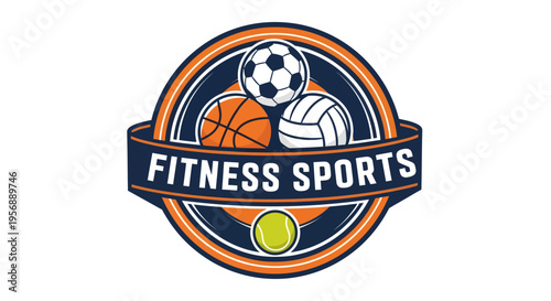 Fitness Sports Logo with Various Balls and Banner Design.