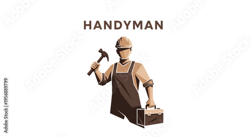 Handyman with Hammer and Toolbox Ready for Work.