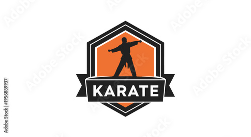 Karate Martial Arts Logo Design with Fighter Silhouette.