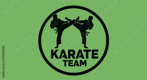 Karate Team Silhouette Fighting Martial Arts Circle Emblem.