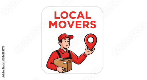 Local Movers App Icon with Delivery Person and Location Pin.