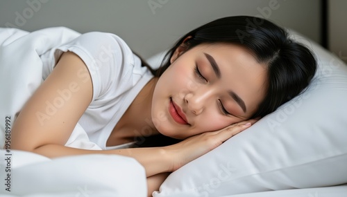 Dreamland Respite: A tranquil scene of a person nestled in slumber, enveloped in the comfort of a soft pillow and duvet, epitomizing serenity and rest.