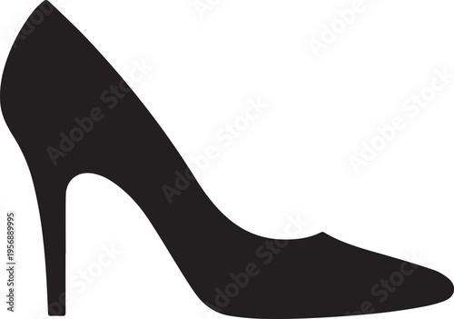A minimalist black silhouette of a classic high heel stiletto shoe on a plain white background