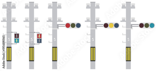 信号機が設置された電柱のイラストセット