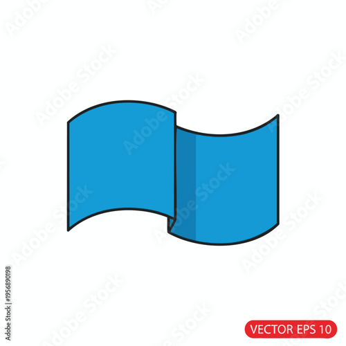 A simplified, stylized blue flag waving against a white background