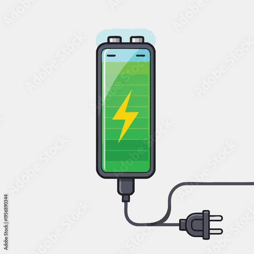 A battery icon with a yellow lightning bolt, connected to a plug