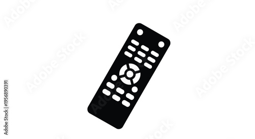 A simple black silhouette of a modern television remote control