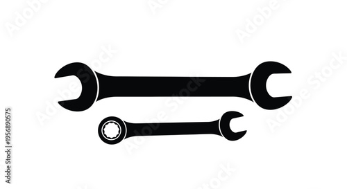 Two black wrenches are displayed one large and one small against a white background
