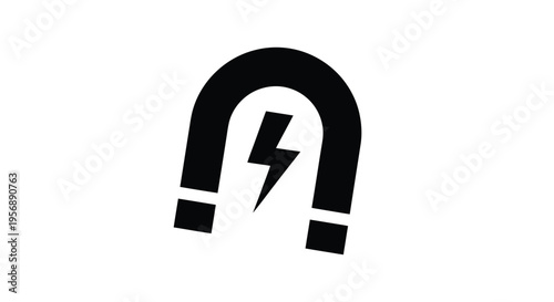 Black horseshoe magnet with a lightning bolt inside isolated on white