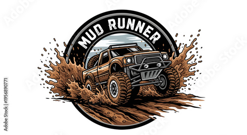 Mud Runner Off-Road Truck Logo Design with Dynamic Splash.