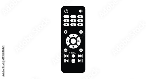 A black television remote control with multiple buttons and a directional pad