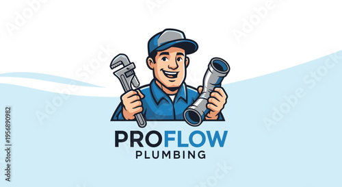 Professional Plumber Mascot Logo for ProFlow Plumbing Services.
