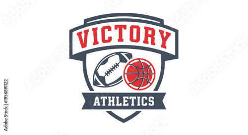 Victory Athletics Logo Featuring American Football and Basketball.