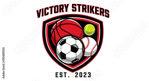 Victory Strikers Sports Emblem Featuring Multiple Balls.