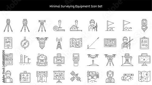 Modern Geodetic Land Surveying and Mapping Equipment Icons Set
