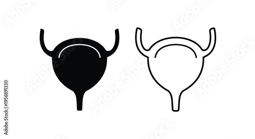 Stylized black and white illustration of two horned vessel shapes
