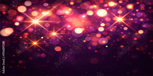 Abstract festive display of shimmering bokeh lights, capturing the essence of a radiant celebration with vibrant starbursts and elegant particles.