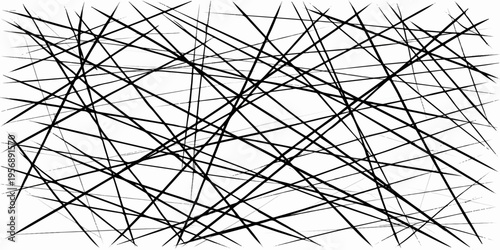 Abstract graphic image featuring a chaotic web of black lines against a clean backdrop, creating a striking contrast.