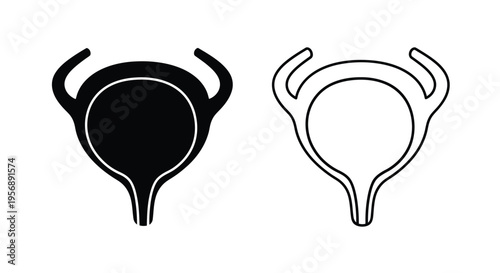 Uterus illustrations a black silhouette and a white outline version