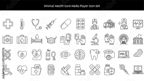 Minimalist Healthcare and Medical Line Art Icon Set for Digital Media Apps