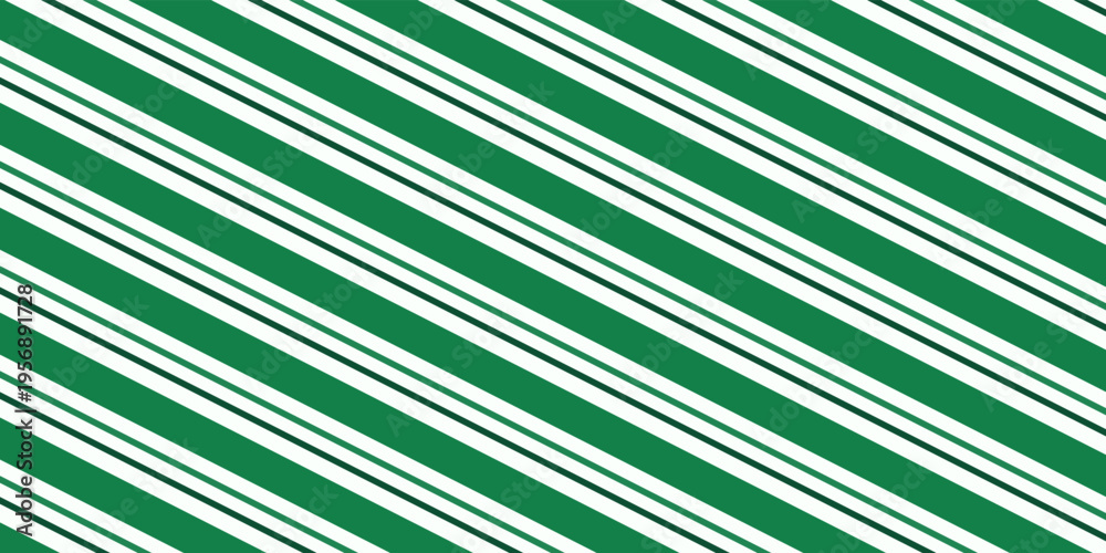 Obraz premium Vintage green candy cane stripes Christmas holiday Vector Pattern. Retro french horizontal ticking stripes green white seamless pattern.