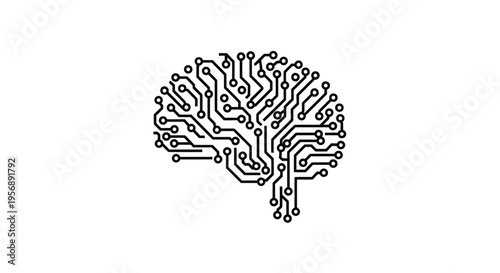 A digital brain illustration comprised of intricate circuit board lines