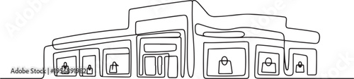 Shopping mall graphic. one line art icon drawing vector