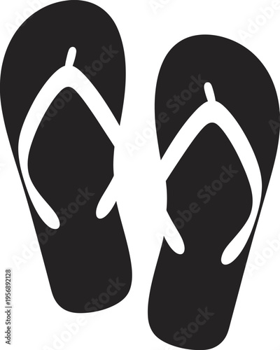 A pair of simple black flip flop sandals for casual summer footwear and beach or pool activities isolated on white background, Vector, illustration