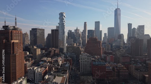 aerial view of downtown NYC flying south over 6th Ave.