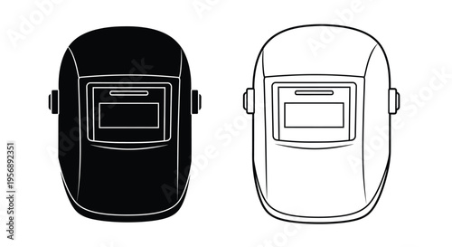 Welding helmets a black and white illustration of protective headgear