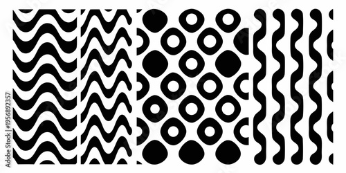 Abstract black and white pattern featuring wavy and spotted shapes