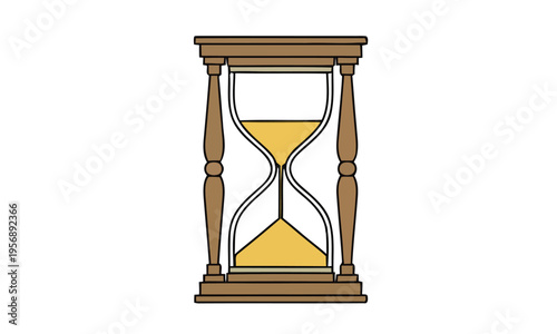 Classic wooden hourglass filled with golden sand, symbolizing the passage of time and the concept of waiting