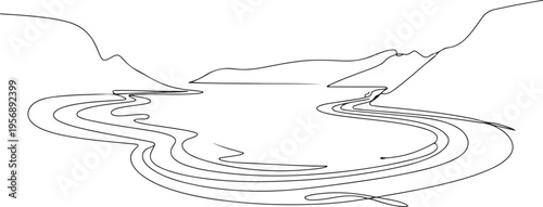 Sea bay graphic. one line art icon drawing vector