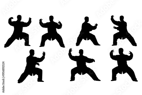 vector silhouettes of Tai chi people