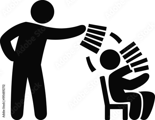 A pictogram showing a standing figure striking a seated person to represent abuse or harassment isolated on white background, Vector, illustration