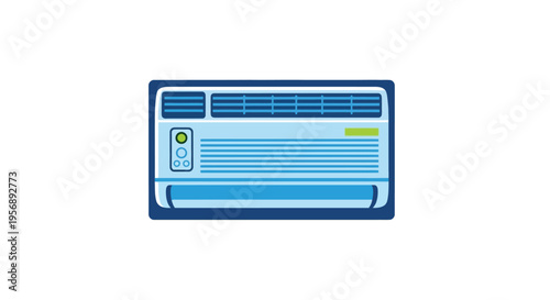 Illustration of a blue and gray window air conditioning unit