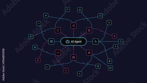 Futuristic AI Agent Network Infrastructure and Data Flow Diagram