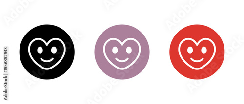 Heart smile icon in outline design. Happy love emoji symbol in circle