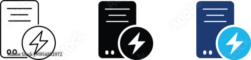 Server power icon showing energy computer and electrical data center hardware. Professional illustration for computer system maintenance, cloud server energy consumption, and data center power supply.