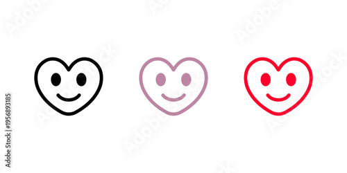 Heart smile icon in outline design. Happy love emoji symbol