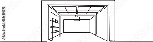 Garage graphic black white interior. one line art icon drawing vector