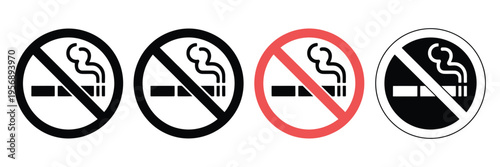 No Smoking Icon, cigarette with smoke prohibited vector, outline and solid design, symbolizing no smoking areas, health protection, and public safety concept, clean modern illustration.