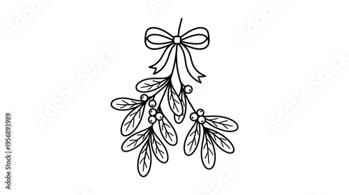 Elegant Black And White Mistletoe Sprig with Ribbon
