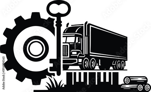 Logistics and mechanical key symbolizing access to transportation and industry