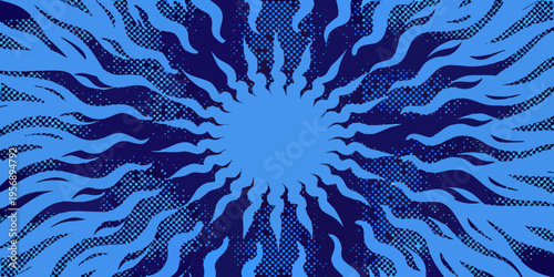 Abstract explosion of blue energy radiating from a central point